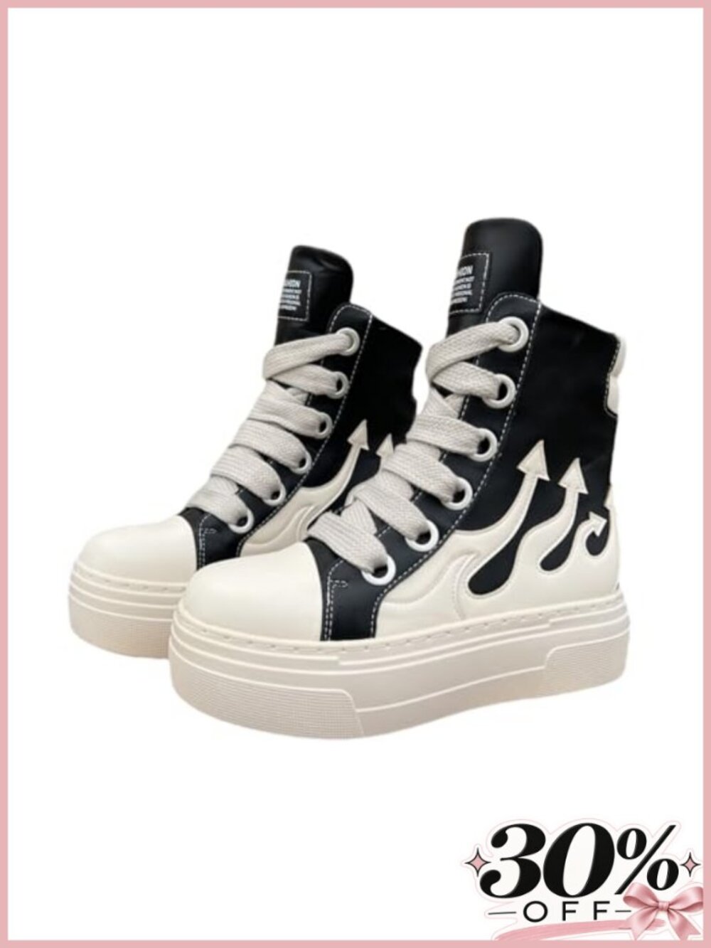 Platform Chunky Heel High Top Sneakers PU Leather Flames